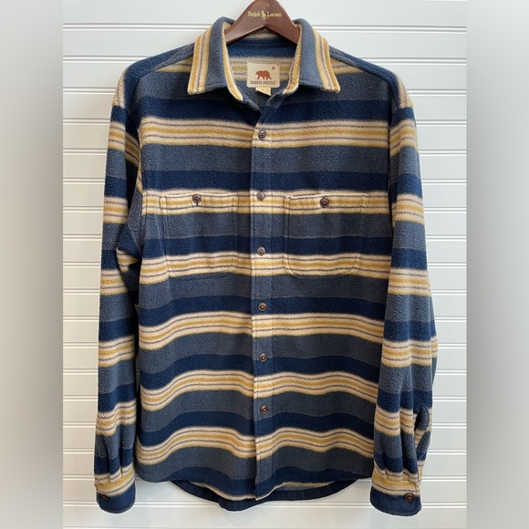 Dakota Grizzly men’s striped fleece jacket shirt Large missing top button - Picture 1 of 4